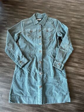 Faherty Teal Corduroy Button-Front Long Sleeve Dress